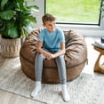 thumbnail image 5 of Big Joe Fuf 4Ft Foam Bean Bag Chair with Removable Cover for Kids, Teens, Coffee Soft Vegan Leather, 4 foot Large Reading and Gaming Seat, 5 of 7
