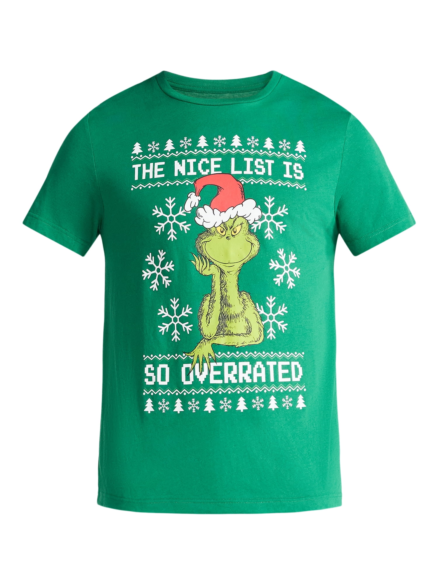 Grinch Nice List Men's and Big Men's Christmas Graphic Tee, Sizes XS-3XL