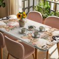 thumbnail image 3 of Easter Bunny Table Cloths for 4 Foot Rectangle Tables, Eggs Green Leaves Country Flowers Cups Patio Waterproof Elastic Fitted Tablecloths, Washable Rectangular Table Cover for Camping, 3 of 8