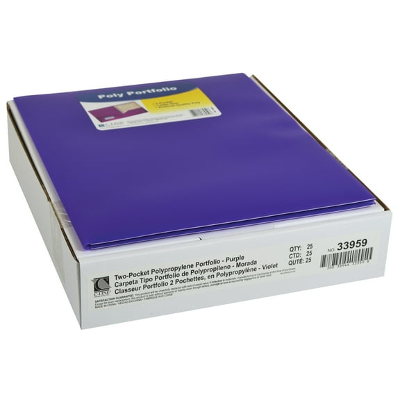 C-Line 33959 11 in. x 8.5 in. Two-Pocket Heavyweight Poly Portfolio Folder - Purple (25/Box)