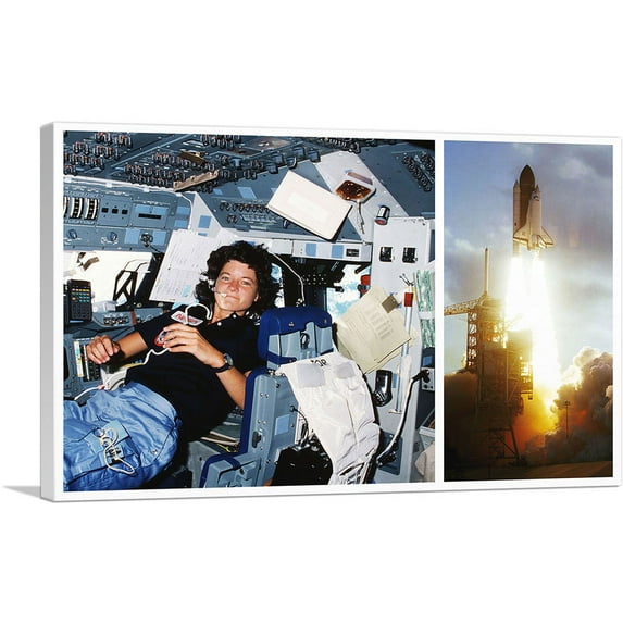 ARTCANVAS First American Woman in Space NASA Astronaut Sally Ride Canvas Art Print - Size: 12" x 8" (0.75" Deep)