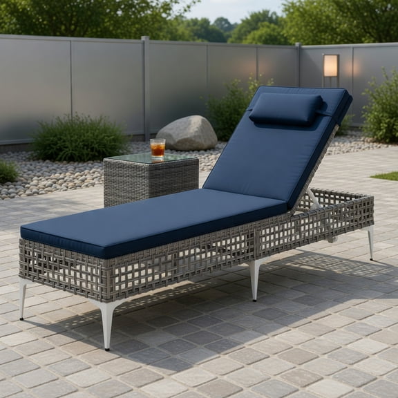 Yardi Yard Patio Chaise Lounge Chair, Patio Chair with 6-Level Adjustable Backrest and Headrest for Outdoor as Yard, Navy