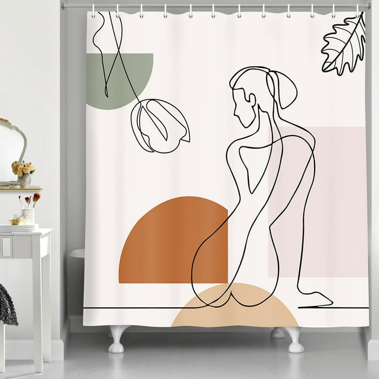 1pc Abstract Middle Age Style Shower Curtain With Cartoon Cat & Bohemian  Geometric Pattern, Sun Aesthetic Home Bathroom Shower Decor With Hooks  Included