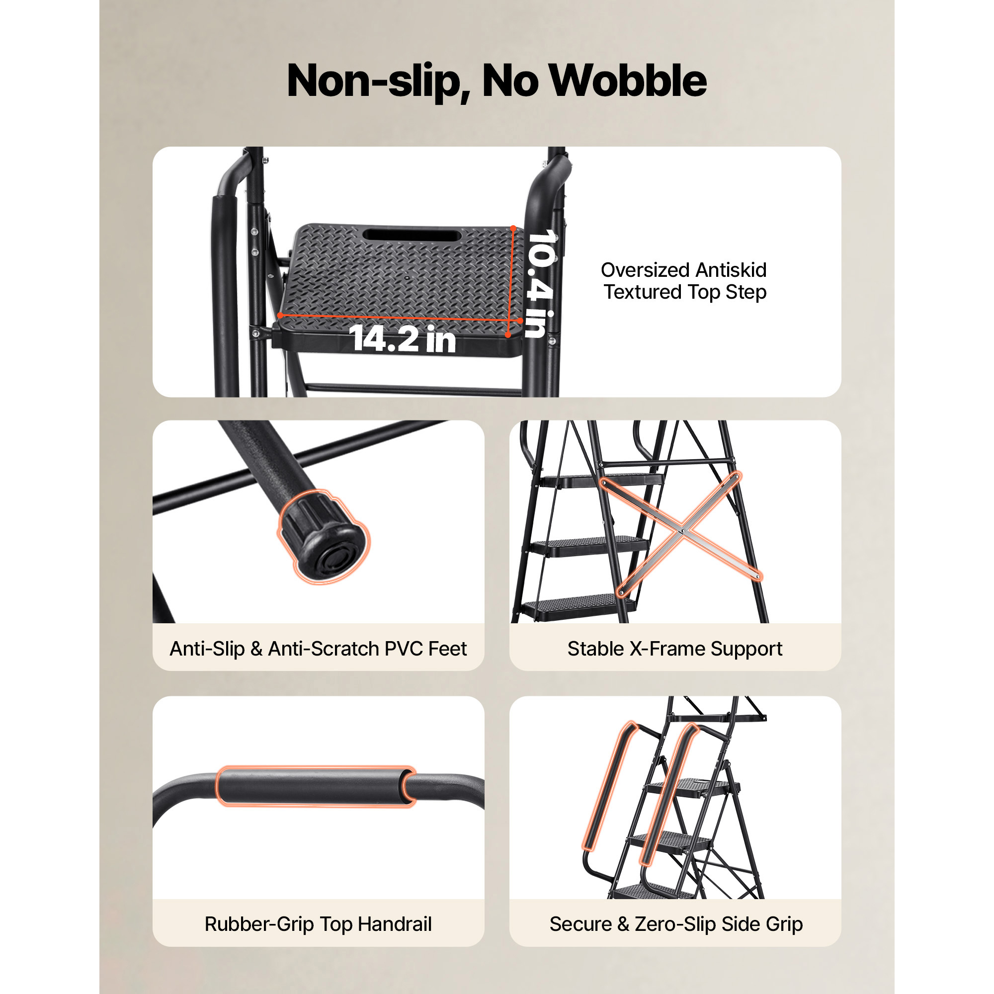 Kffkff 5-Step Folding Ladder with Handrails Black photo 3