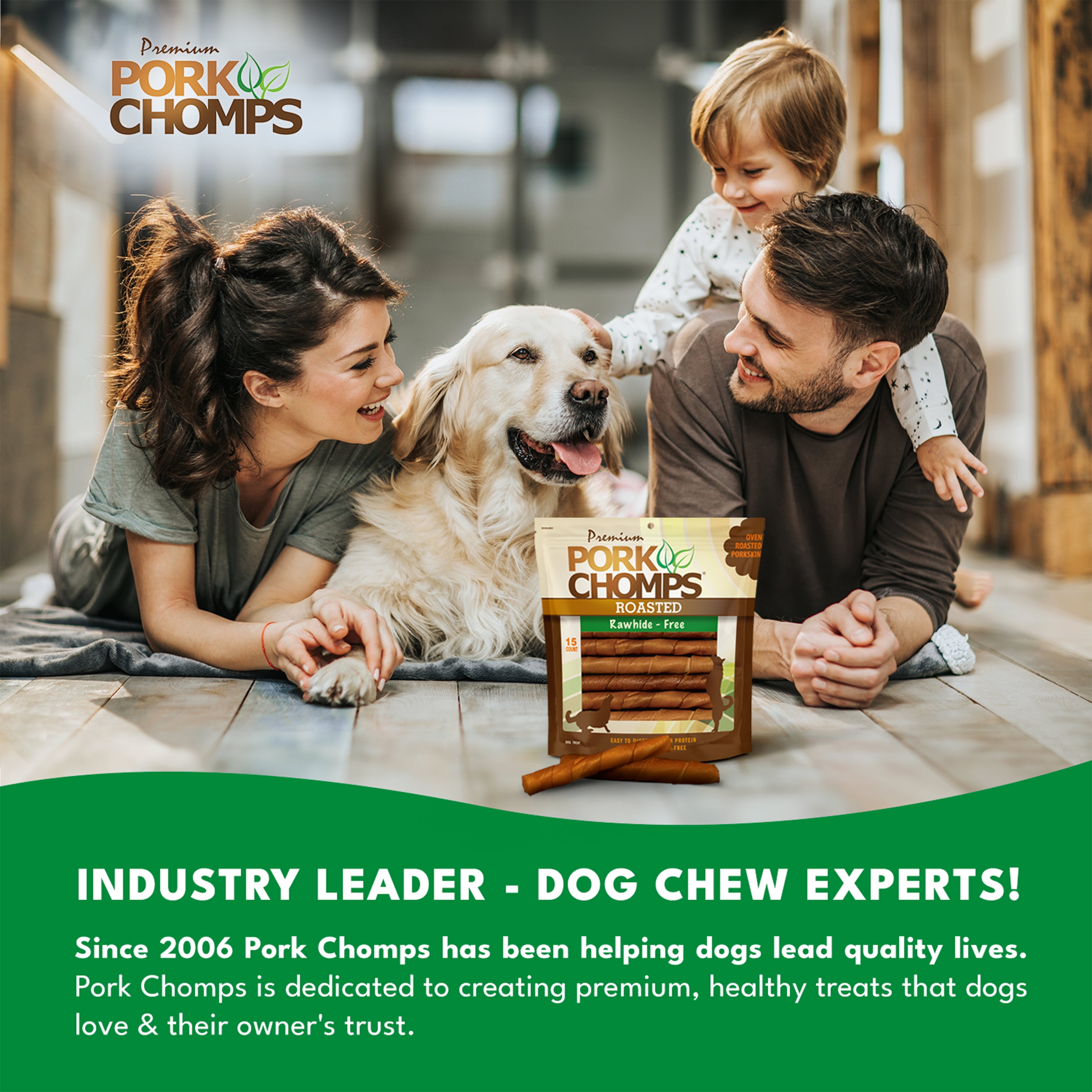 (2 pack) Pork Chomps Premium Rawhide-Free Roasted Pork Twists Dog Chews, 6 Inch, 15 Count