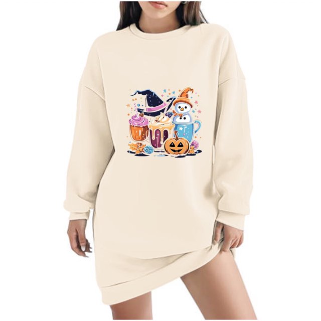 Pisexur Robes de Noël pour Femmes, Robe Chandail en Molleton à Col Rond Imprimé Verres de Vin Tendance, Robe de Fête Décontractée à Manches Longues, Robe de Vacances de Noël Mini Robe