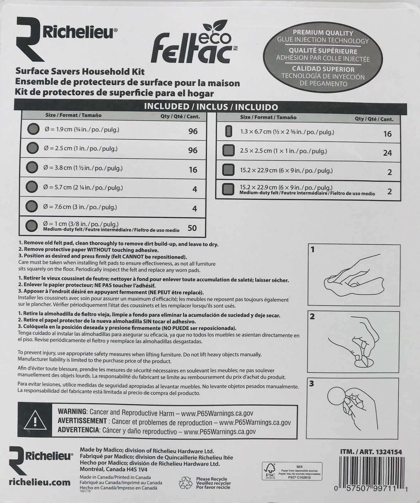 Details about   RICHELIEU Eco Feltac Surface Savers Household Kit 310 pieces storage bag 