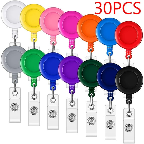 OBOSOE Enrouleur de Badge, Enrouleur de Badge Rétractable avec Pince de Ceinture en Métal, Lot de 30 Porte-Badge Rétractable Pince pour Enrouleur de Badge pour Carte d'Identité Porte-Badge Porte-Clés Porte-Porte-Clés (Multicolore)
