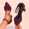 thumbnail image 2 of hoksml Women's Flock Bow Ankle Strap Heel Pumps, Pointed Toe Block Heel Shoes for Office and Party Wear, 2 of 9