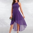 thumbnail image 3 of Dresses for Women Sleeveless Halter Lace Contrast Chiffon High Low Flowy Maxi Dress Wedding Guest Dress, 3 of 9