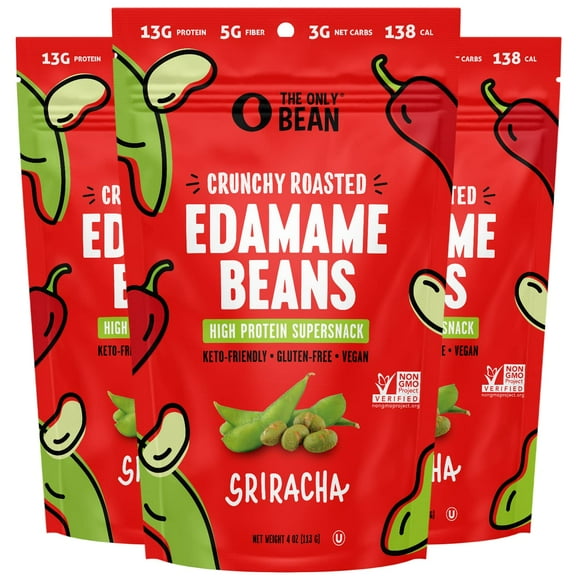 The Only Bean Crunchy BCF26 Roasted Edamame Snack High Protein Snacks (13g) Healthy Protein Chips, Keto Friendly Food (2g Net), Plant-Based Vegan Snacks, Office Snacks, Spicy Snack, 4oz (3 Pack)