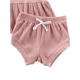 thumbnail image 4 of Franhais Baby Girls Solid Color Clothes Set, Ruffle Hem Short Sleeve O-neck Tops + Drawstring Shorts for Summer, 4 of 6