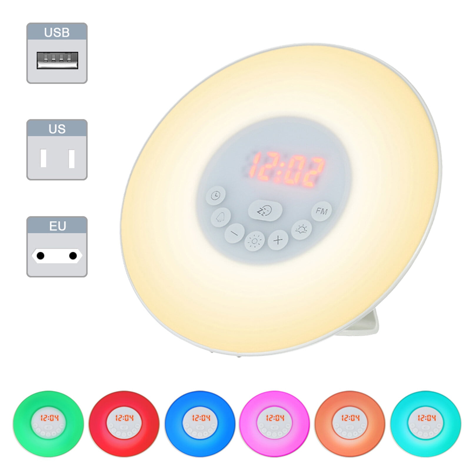Leyfeng Wake Up Light Alarm Clock Sunrise/Sunset Simulation Digital Clock with FM Radio 7 Colors Light Nature Sounds Snooze Function Touch Control