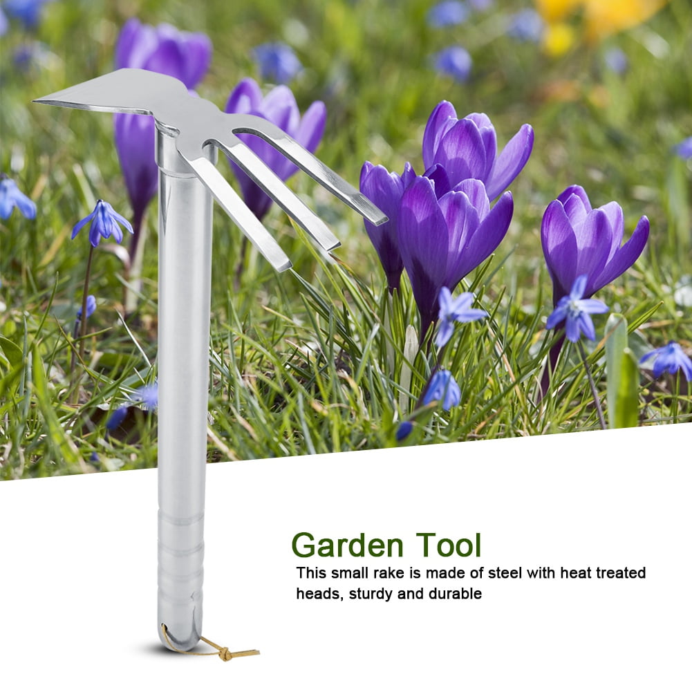M Buder Steel Mini Rake with Rubber Handle, Heavy Duty Short Claw Rake Hand Cultivator Garden Tool for Digging and Aerating Soil (15.35 inches / 39 cm)