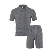 Wyobmus Men's Summer Texture Short Sets Outfits 2 Piece Short Sleeve Flip Collar Shirt Shorts Set Casual Sport Suit Gray