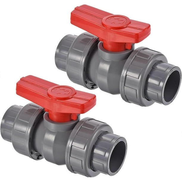 32mm ID Double Union Ball Valve, 2 Pack PVC Socket Type Shut-off Valve Switch for Water Flow Control, Gray