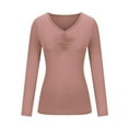 thumbnail image 4 of AXXD Pink Basic Summer Tops for Women 2024 Winter Sexy Elasticity V Neck Long Sleeve Tops Versatile Regular Blouse, 4 of 7