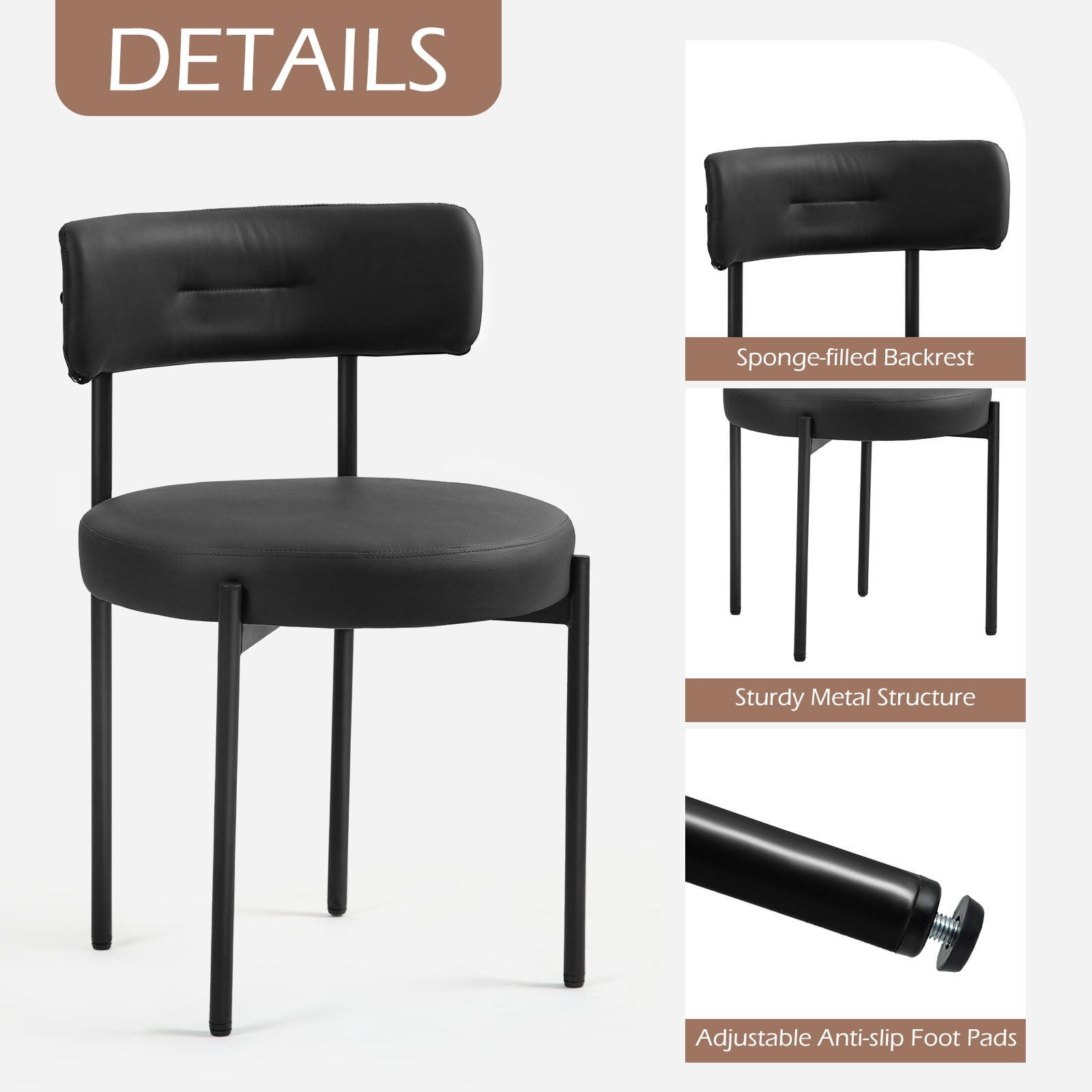 Homhum Mid-Century Modern Dining Chairs Set of 2, Upholstered Boucle Chairs, Indoor, Black
