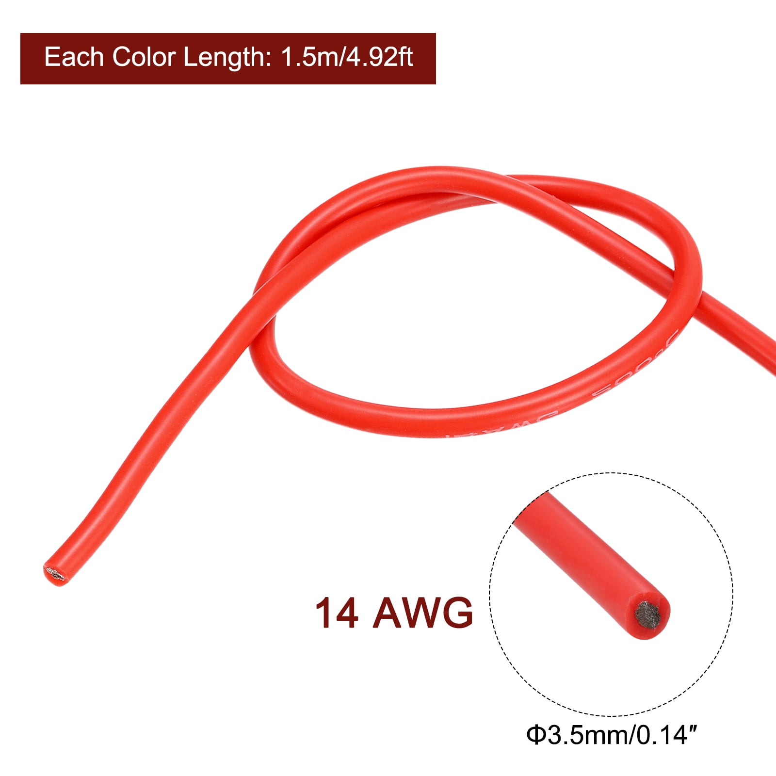 Uxcell 6Pcs 14 Gauge Silicone Wire 14AWG Electrical Wire Stranded Wire Flexible Tinned Copper Wire High Temp Hookup Wire 6 Color 4.92ft