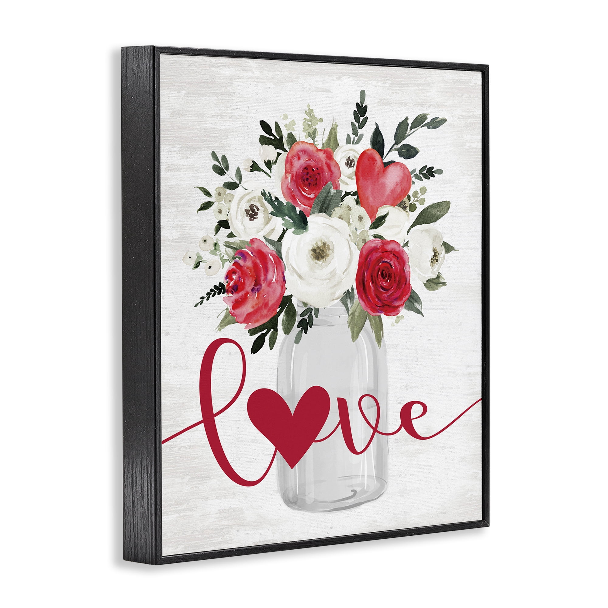 Stupell Industries Red Love Bouquet Botanical & Floral Painting Black Framed Art Print Wall Art, 16 x 20