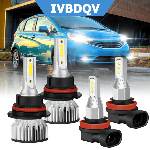 For Nissan Versa Note 2014-2018 LED Headlight Bulbs 9007 High/Low Beam H11 Fog Light Kit 4Pcs 6000K White