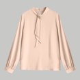 thumbnail image 2 of FRSASU Women's Casual Round Neck Basic Top Solid Pleated Long Sleeve Curved Keyhole Back Chiffon Blouse Beige XL(XL), 2 of 3