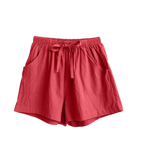 Edvintorg Women's Clothing High Waisted Loose Fit Lightweight Comfy Casual Short with Drawstring Shorts for Women Red M