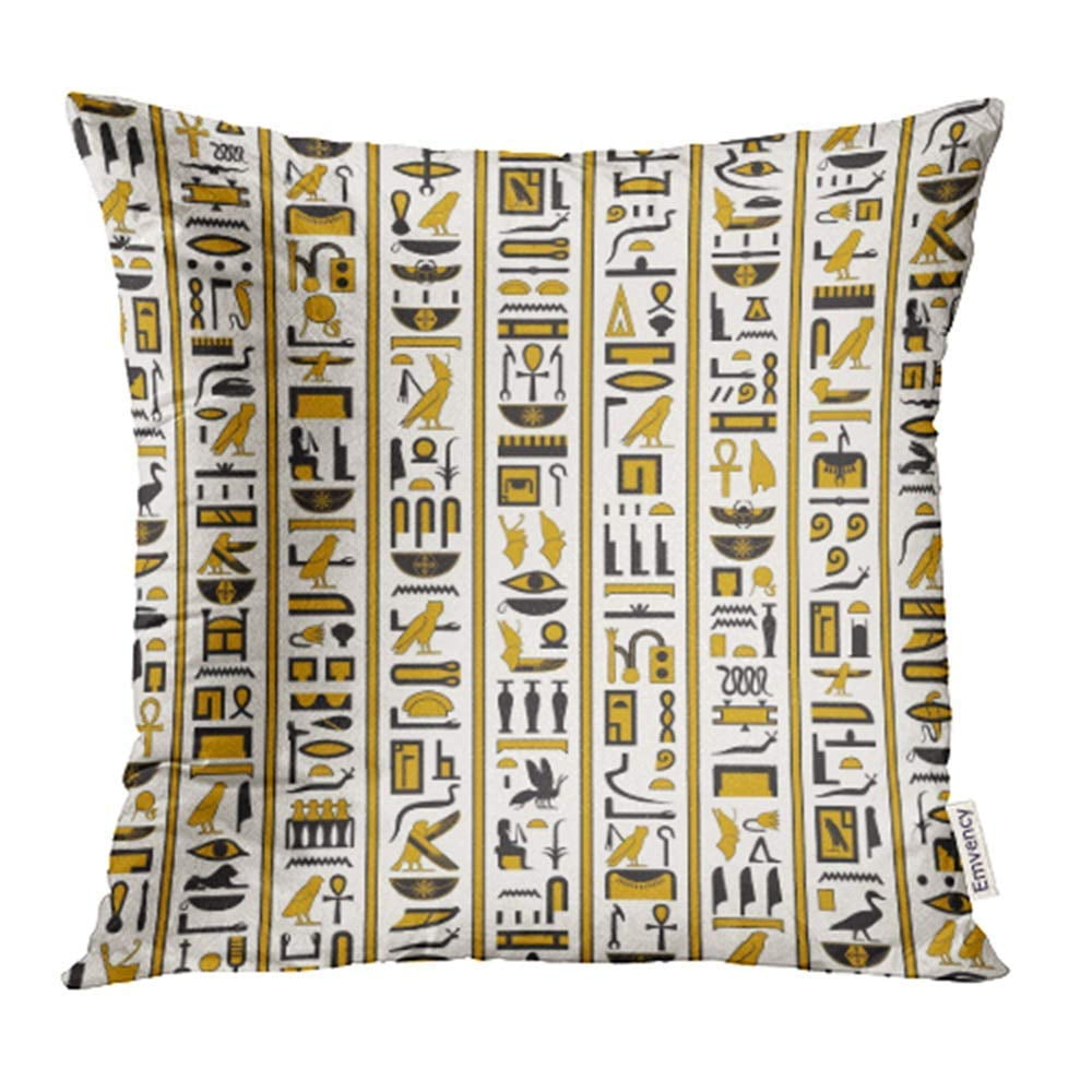 ARHOME Ancient Egyptian Hieroglyphs Yellow Black Color Ankh Antiquities Collection Pillow Case