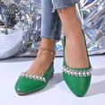thumbnail image 6 of Miluxas Women's Ballet Flats Rhinestones Wedding Ballerina Shoes Foldable Sparkly Comfort Slip on Flat Shoes Army Green 6(37), 6 of 9
