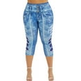 thumbnail image 2 of Skksst Plus Size Womens Stretch 3/4 Cropped Pants Denim Capri Leggings Trousers, 2 of 4