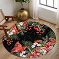thumbnail image 2 of Round Rug 6Ft Washable Non-Slip, Cardinal Bird Circle Area Rugs for Living Room Bedroom, Winter Poinsettia Pine Cones Berry Black Indoor Floor Mats Carpet Runner for Home Decor Aesthetic, 2 of 8