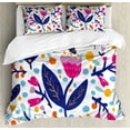 thumbnail image 1 of Floral Duvet Cover Set King Size, Hand Drawn Doodle Style Flower Blossoms and Colorful Blots Leafy Colorful Garden Art, Decorative 3 Piece Bedding Set with 2 Pillow Shams, Multicolor, by Ambesonne, 1 of 3
