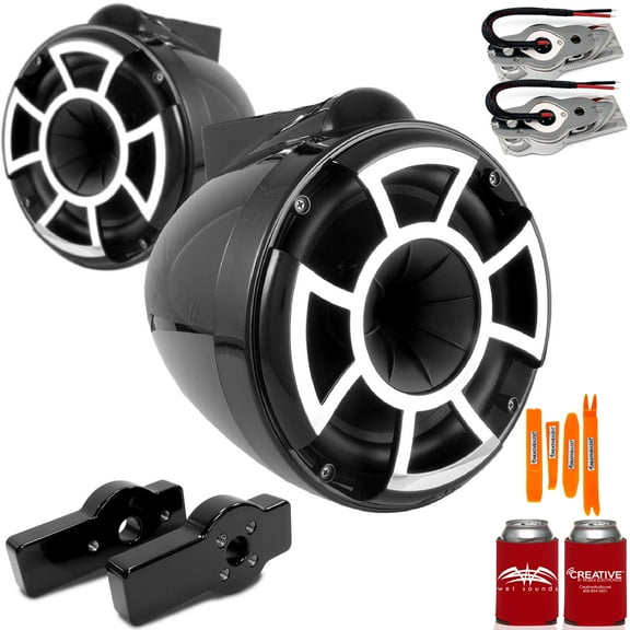 Wet Sounds for CENTURION MAXIMUS - REV8 8" Black Swivel Mount Tower Speakers & CENTURION MAXIMUS Tower Adapters