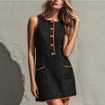 thumbnail image 5 of Women's Casual Solid Color Sleeveless Button Up Dress, Round Neck, 5 of 7