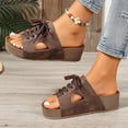 thumbnail image 4 of Samdudou Womens Sandals Summer Casual Slip On Open Toe Shoes Lace Up Sneaker Slides with Side Cutouts Chunky Sole Outdoor Walking Footwear for Ladies Vacation, 4 of 9