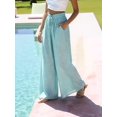 thumbnail image 6 of Women Casual Elastic Drawstring Floral Print Wide Leg Maxi Pants with Pockets Blue Print XXL, 6 of 7