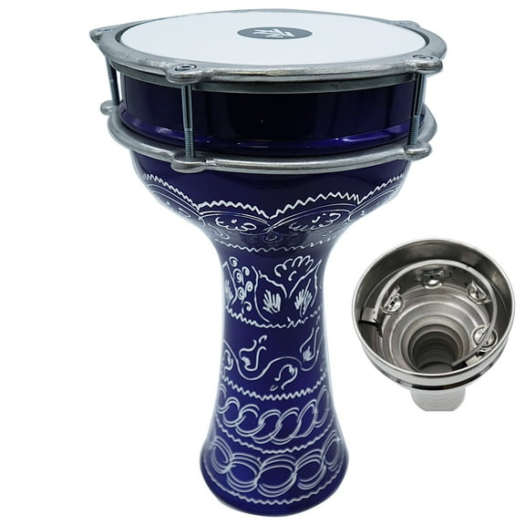 The ZAZA Percussion The 16'' Dark Blue Lotus Aluminum Darbuka W/ Zill Internal Jingles