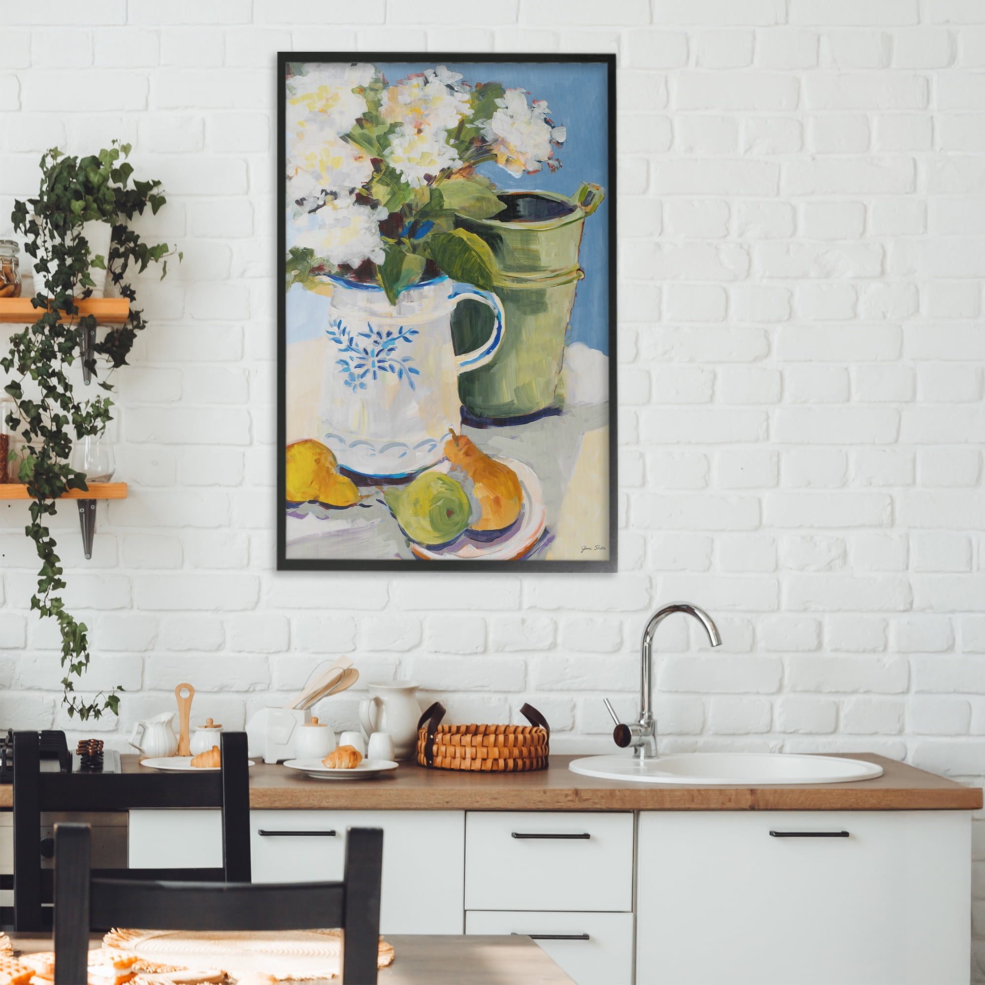 Stupell Industries Pitcher of Flowers Still Life Black Framed Giclee Art, design by Jane Slivka