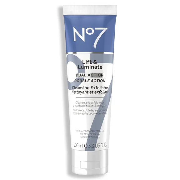 No7 Lift & Luminate Dual Action Cleansing & Exfoliating Face Wash - Gentle Face Exfoliator with Vitamin C, E & B5 - Deep Pore Cleanser for Dull & Uneven Skin Tone (3.3 Fl Oz)