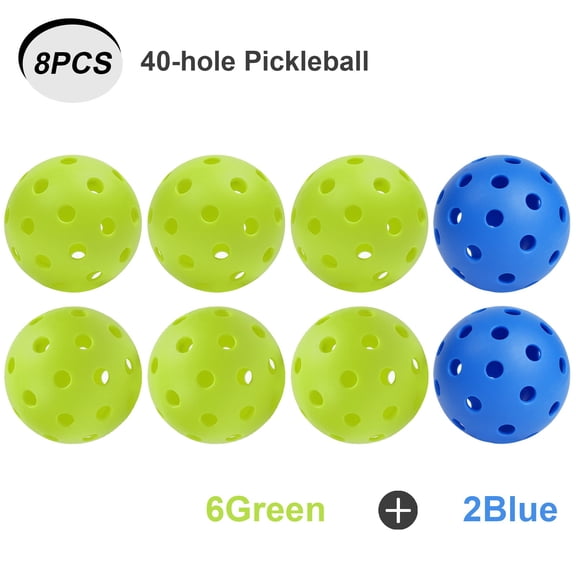 Koomade 8 Pack Pickleball Balls 40 Holes Indoor/Outdoor 6 Pack Green 2 Pack Blue