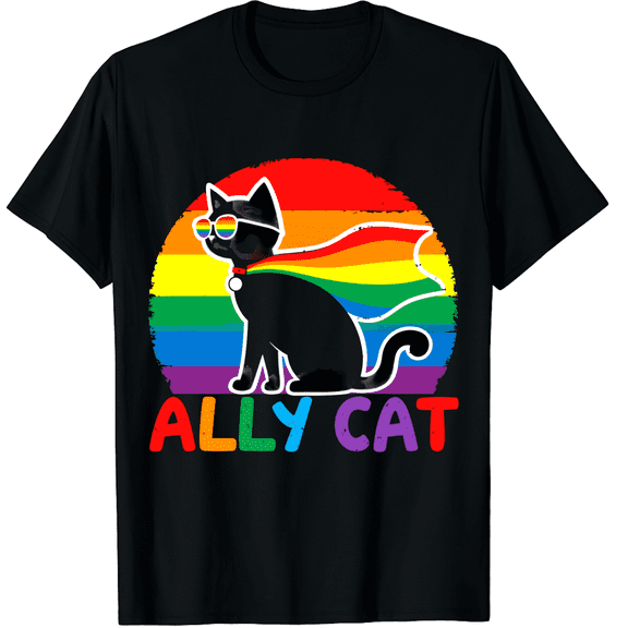 Ally Cat Rainbow Sunglasses Sunset Pride LGBTQ Unisex T-Shirt