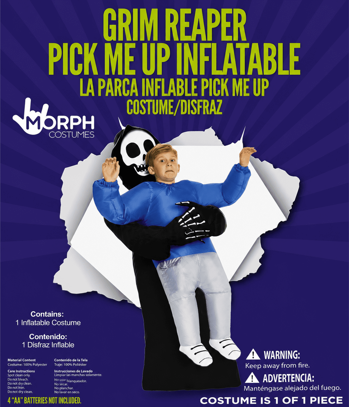 Grim Reaper Pick Me Up Inflatable Halloween Costume for Children, One Size Fit Most, by Morph Costumes