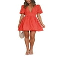 thumbnail image 2 of PENGXIANG Robe d'Été Décontractée pour Femmes en Ligne A Couleur Unie avec Col en V Profond, 2 of 5