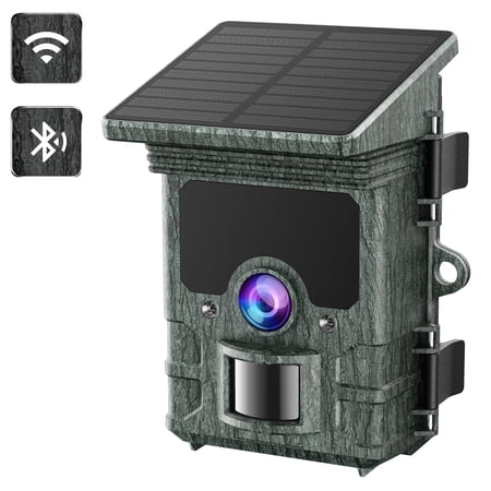 CAMPARK Solar Powered Trail Camera Native 4K 30fps 46MP WiFi Game Deer Camera 4400mAh Bluetooth Hunting Camera with Infrared Night Vision Motion Activated Waterproof Trail Cam for Wildlife Monitoring