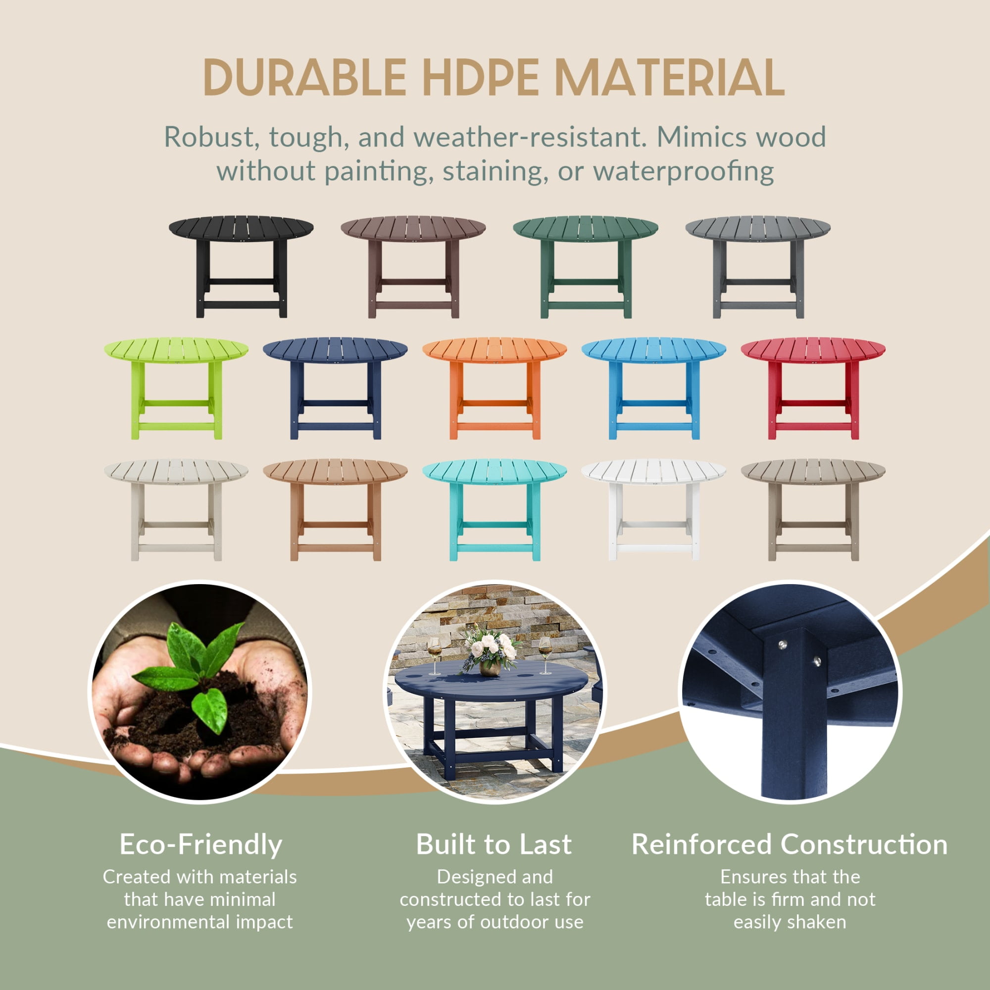 WestinTrends Malibu Low Outdoor HDPE Round Patio Coffee Table, Navy Blue