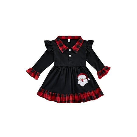 

ZIYIXIN Toddler Baby Girls Christmas Clothes Santa Claus Tunic Dress Tops Ruffle Long Sleeve Party Dresses Black Red 1-2 Years