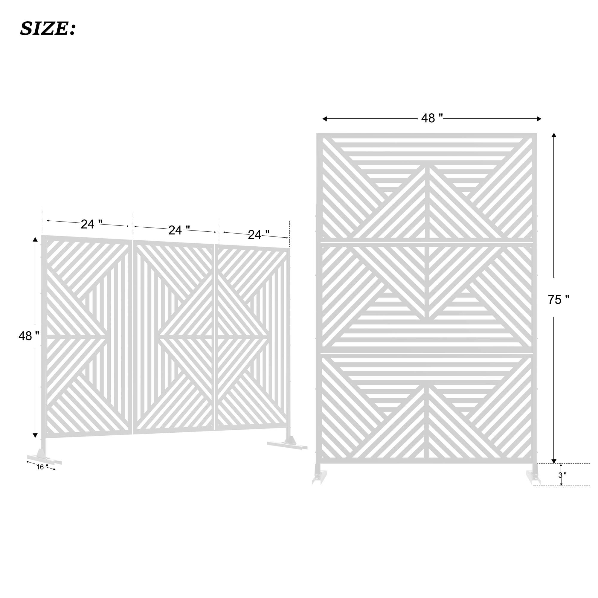 MAYEERTY 72*47" Outdoor White Metal Privacy Panel Screen for Patio, Mountain Pattern