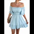 thumbnail image 4 of Vestido de Corta con Volantes de Color Liso para Mujer, Azul, Talla L, 4 of 10