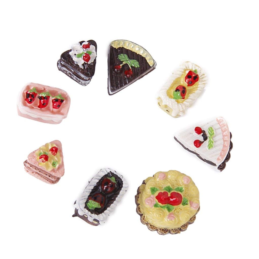 FOIBURELY 55pcs Miniature Doll House Toys Mixed Resin Decoration Bread Cake Drink Dessert