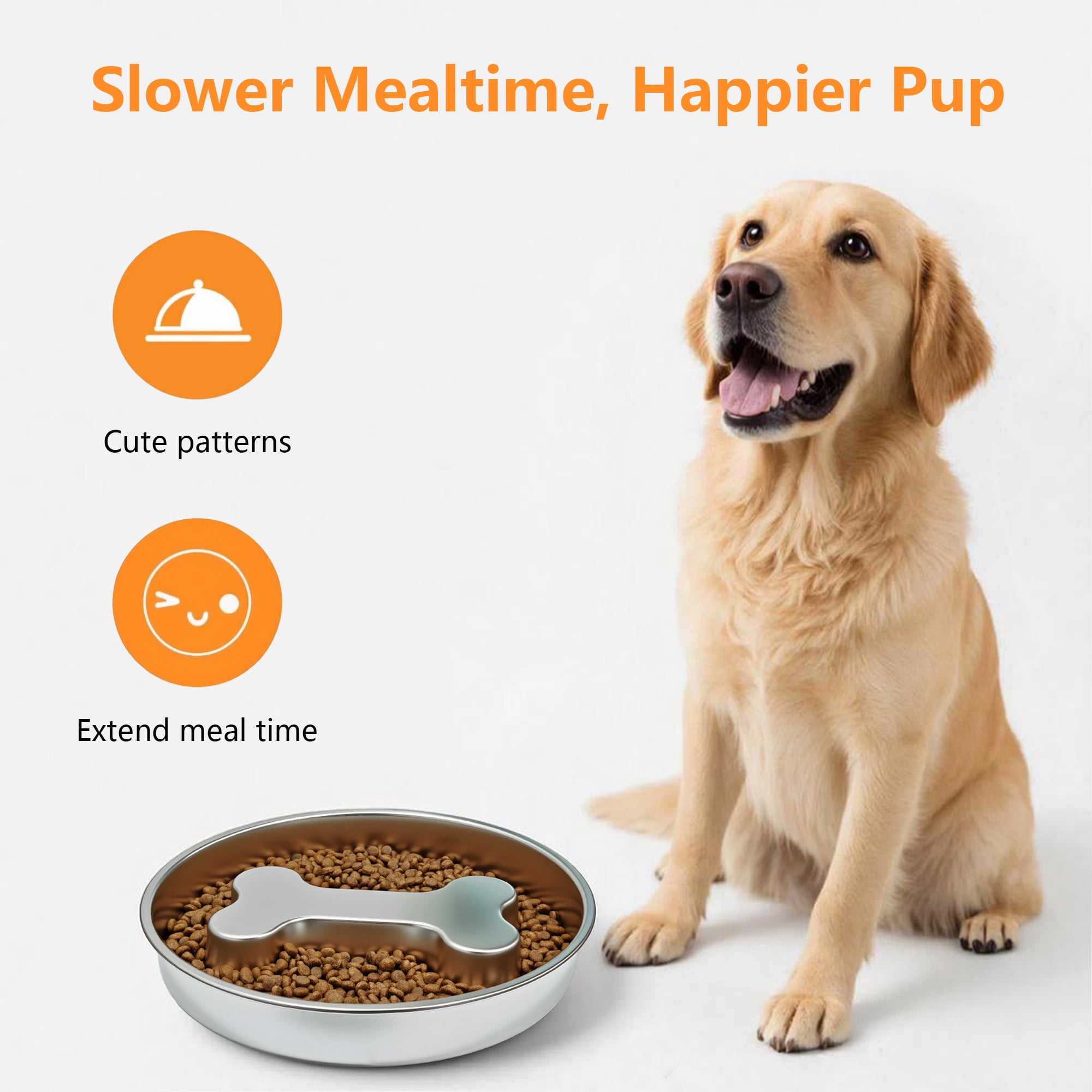 BLRTUN Slow Feeder Dog Bowl - 2 Cups Stainless Steel Dog Slow Feeder Food Bowl, Metal Non-Slip Lick Plate,Puppy or Cat Food Holder,Pet Supplies,Puzzle Maze Dish for Small & Medium Sized Breeds
